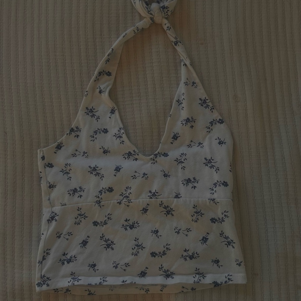 Hollister Blue Floral Halter Tank Top